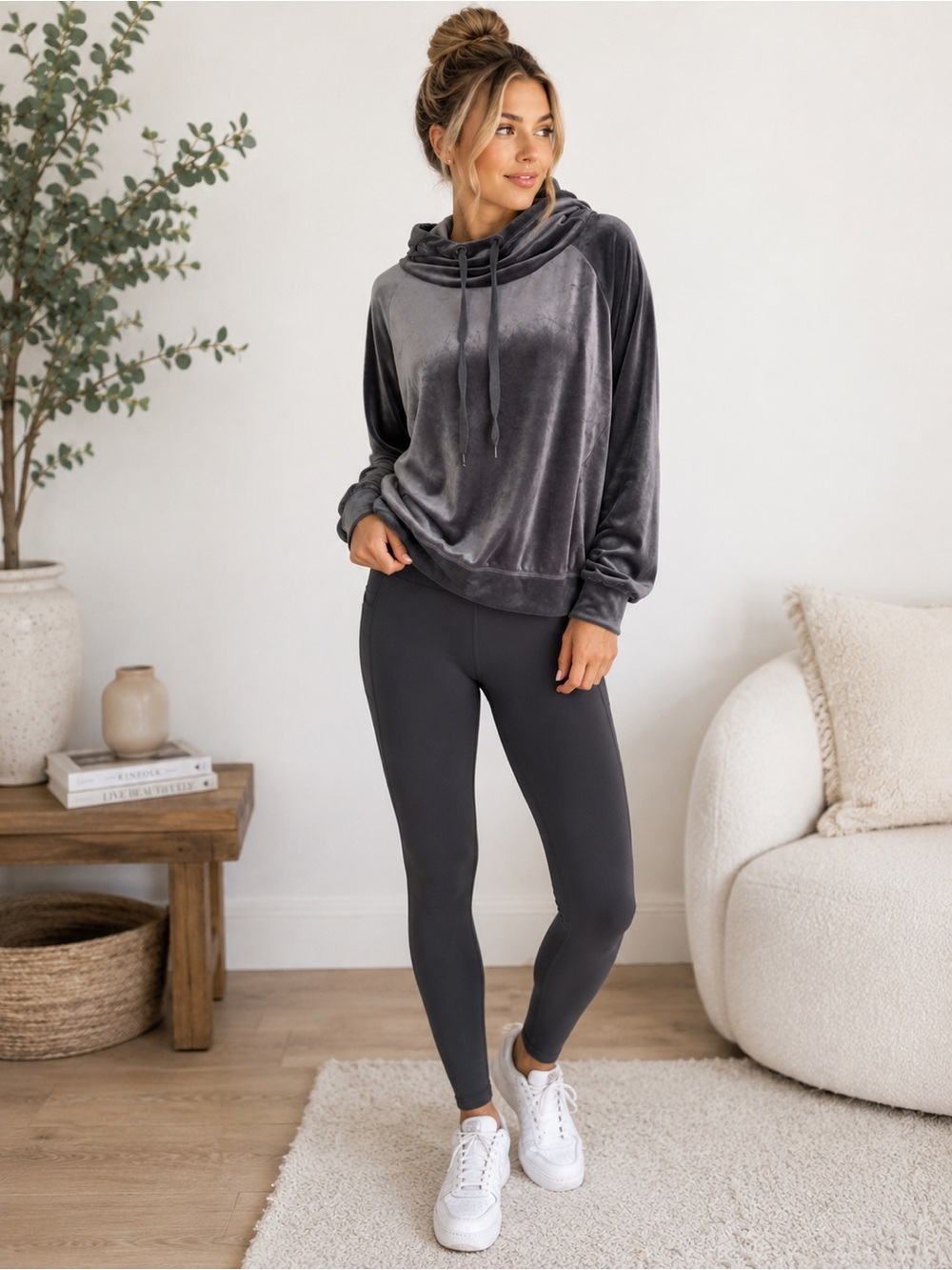 Aerie Charcoal Velvet Hoodie